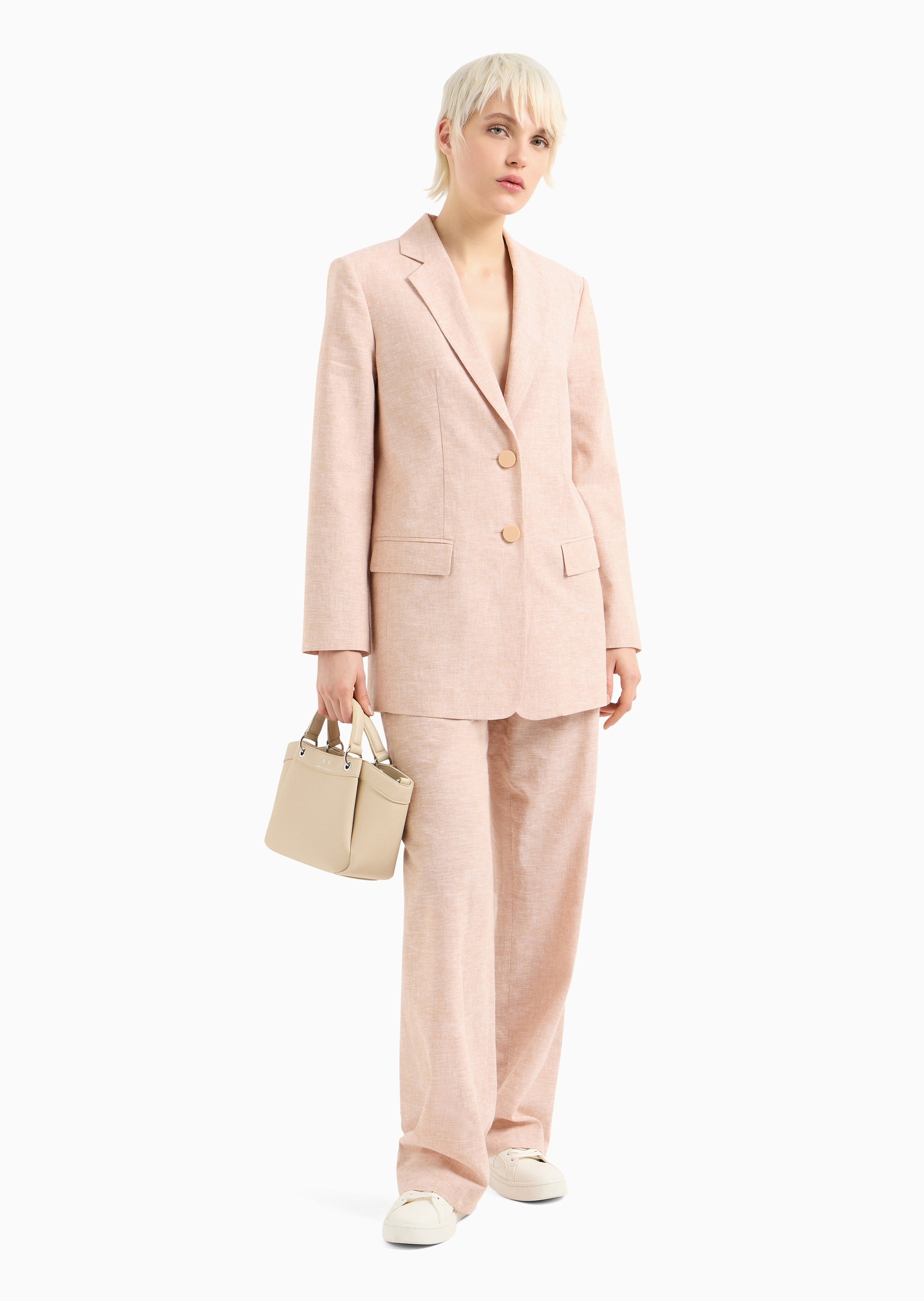 ARMANI EXCHANGE 女士长袖平驳领混色提花单排扣西装外套