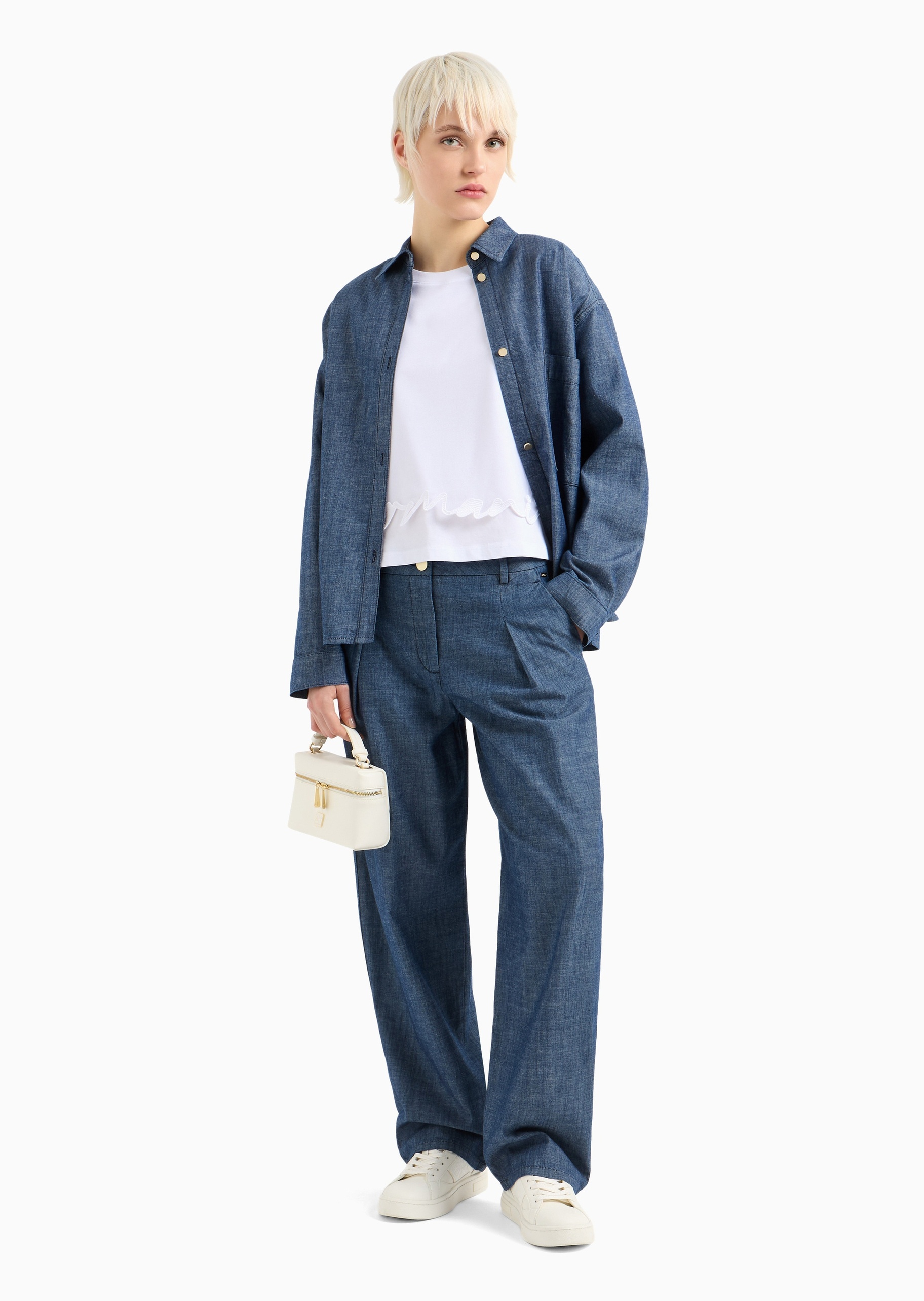 ARMANI EXCHANGE 女士全棉宽松高腰长款直筒牛仔裤