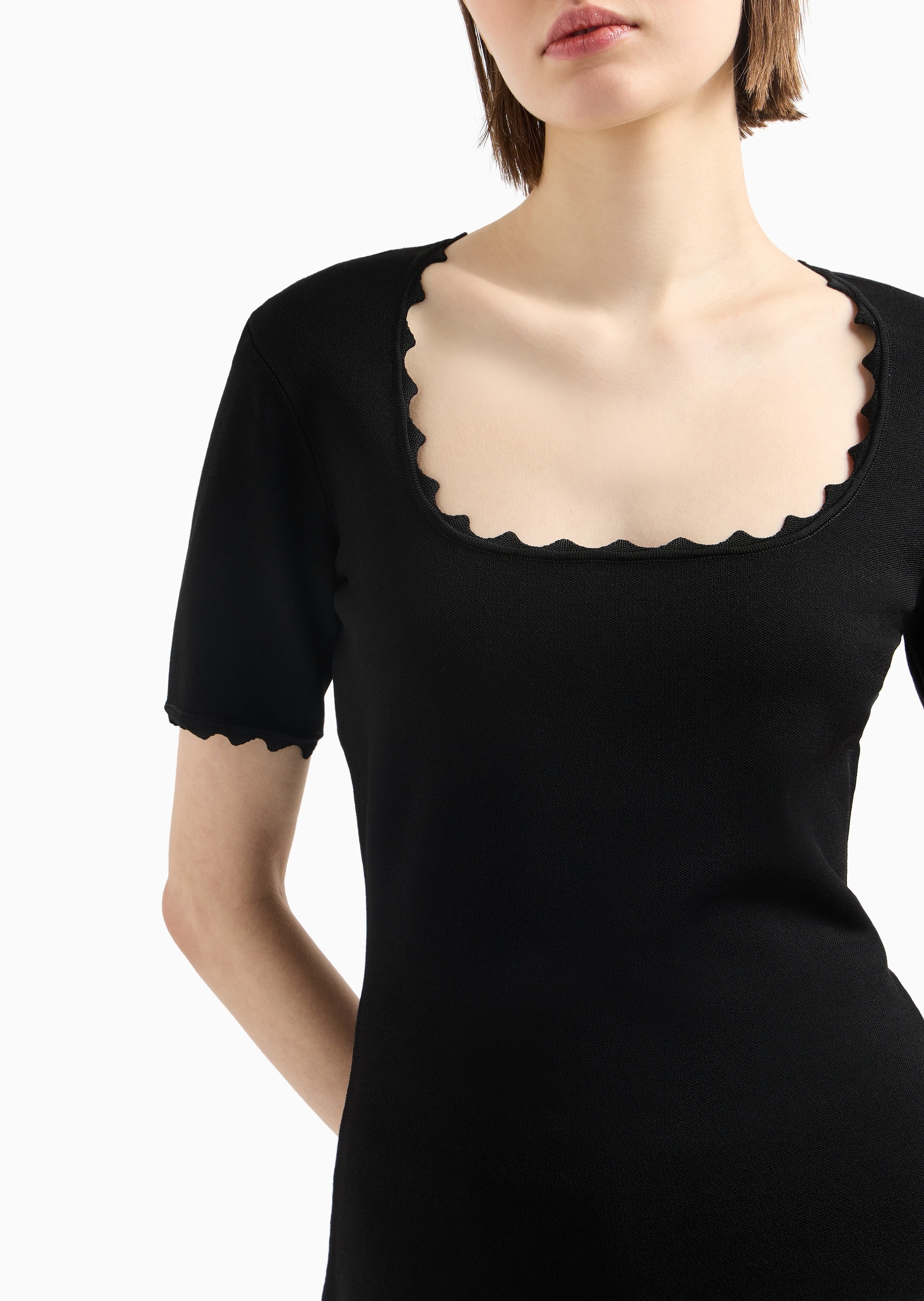 Emporio Armani 女士修身短袖圆领花边纯色针织衫
