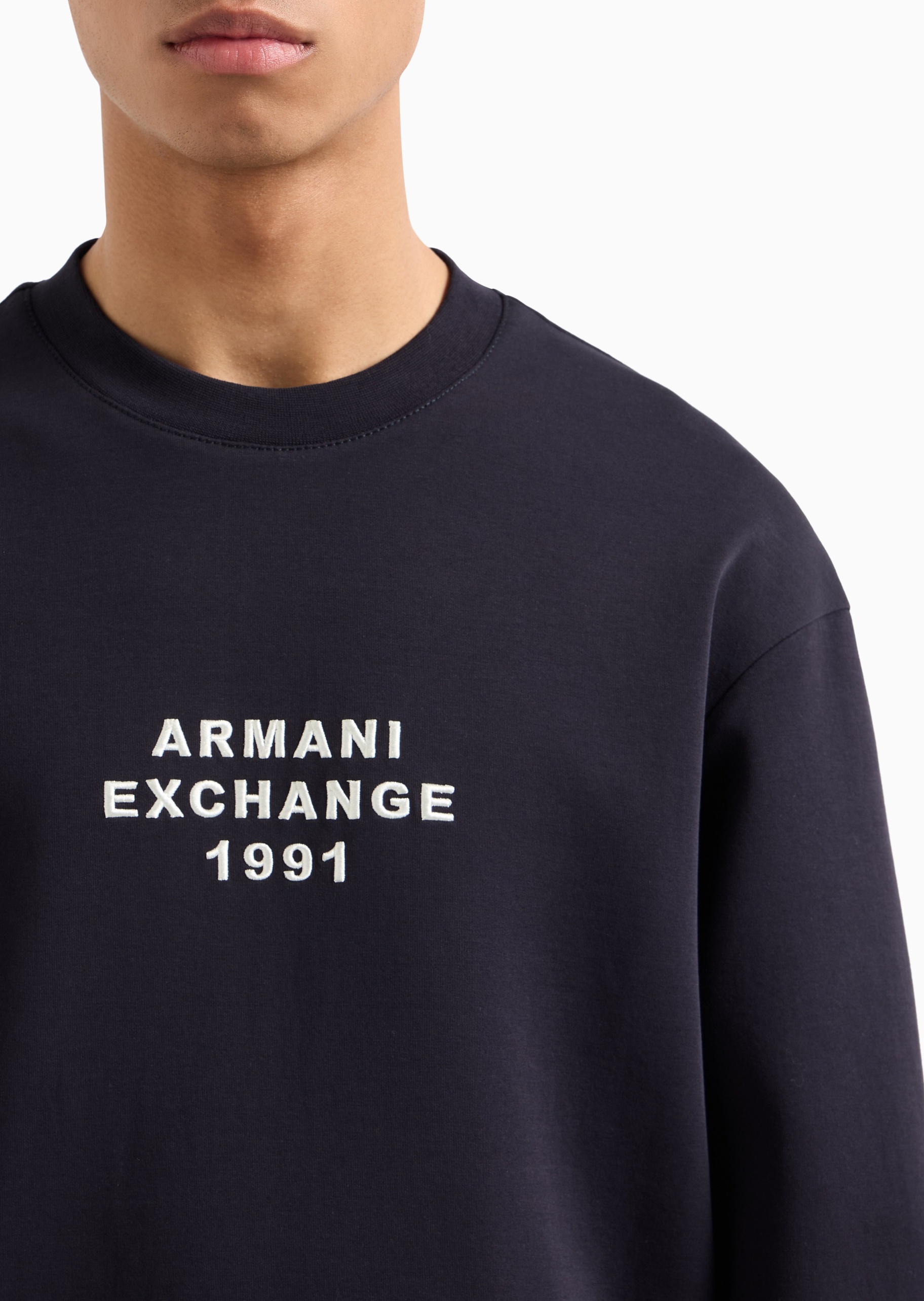 ARMANI EXCHANGE 男士棉质微弹宽松长袖圆领LOGO刺绣卫衣