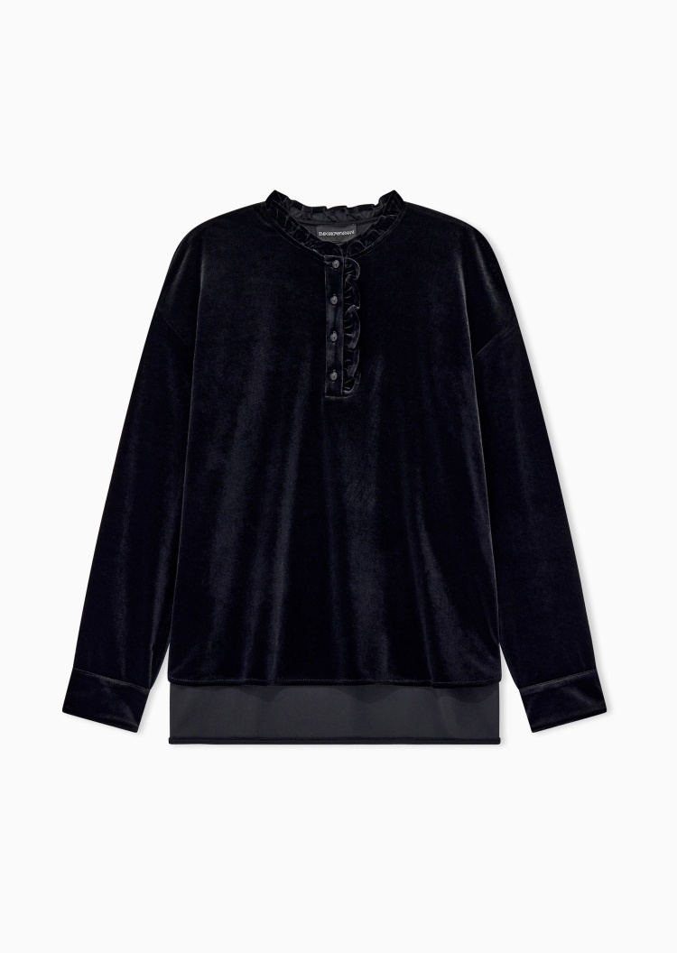 Emporio Armani 女士宽松圆领老钱风荷叶边针织衫