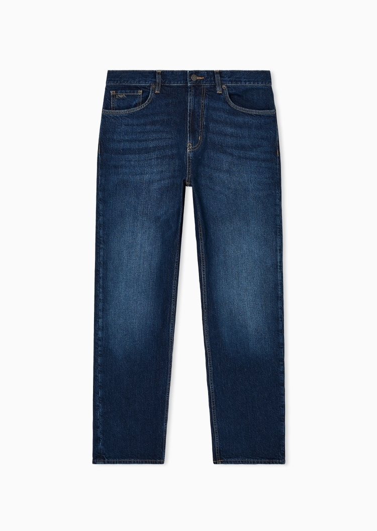 Emporio Armani 男士中腰直筒复古纯棉水洗牛仔裤