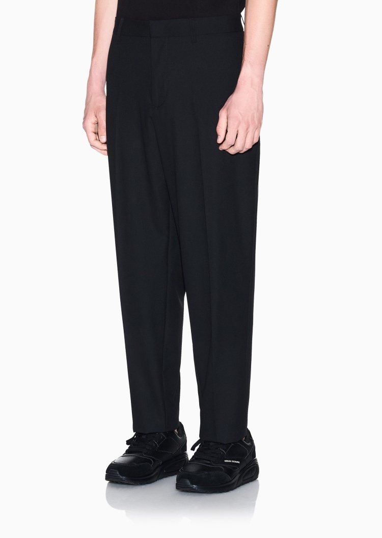 ARMANI EXCHANGE 男士宽松直筒老钱风黑色休闲西装长裤