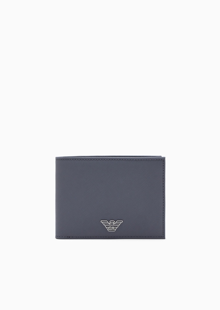 Emporio Armani 男士对折短款多卡位翻盖内袋十字纹手拿钱包