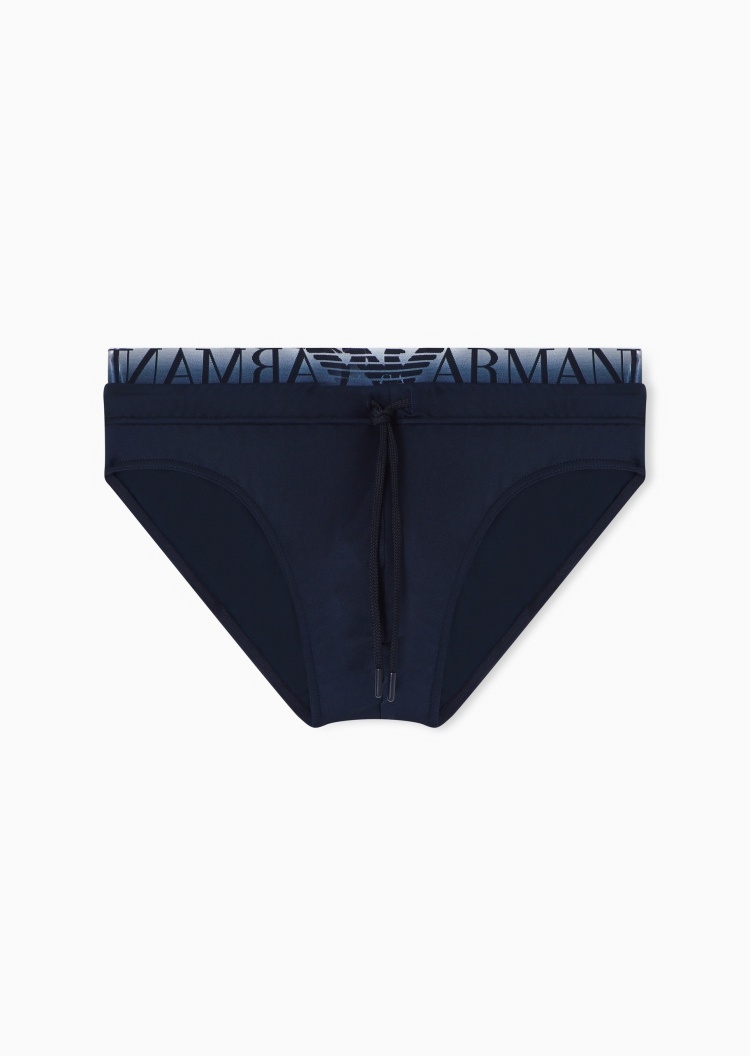 Emporio Armani 男士弹力系带三角渐变提花标识泳裤