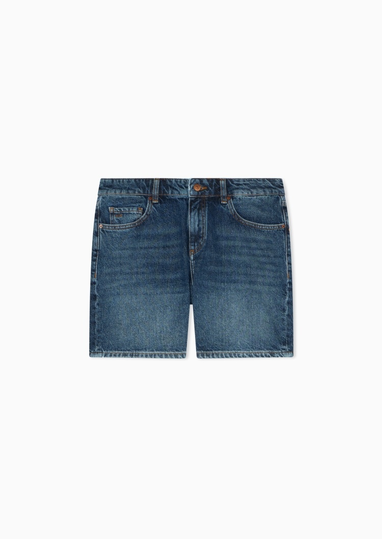 ARMANI EXCHANGE 女士纯棉直筒复古休闲水洗牛仔短裤