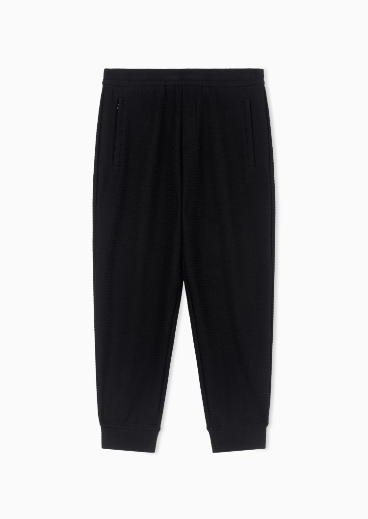 Emporio Armani 男士合身长款锥形束脚通体提花休闲卫裤