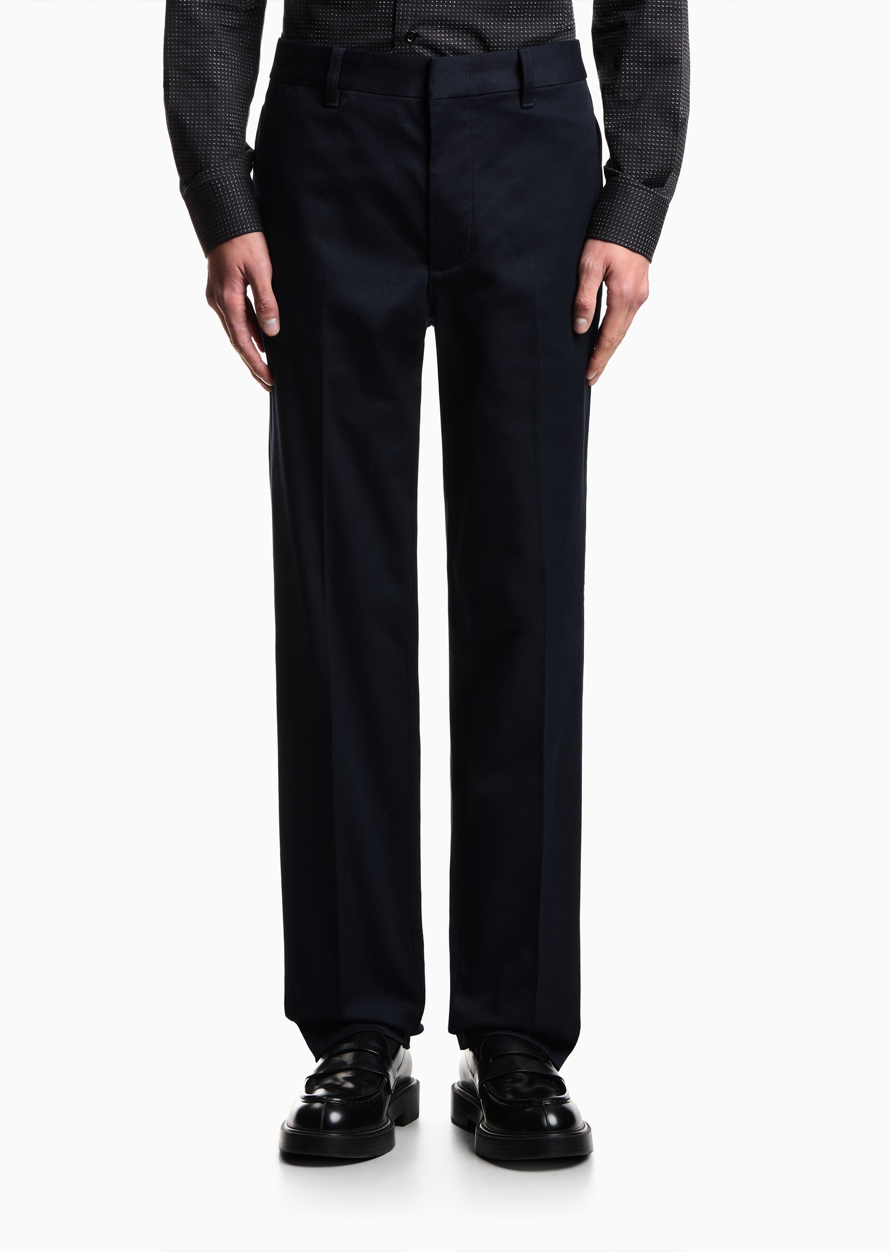 Emporio Armani 男士纯棉微弹合身长款直筒商务休闲裤