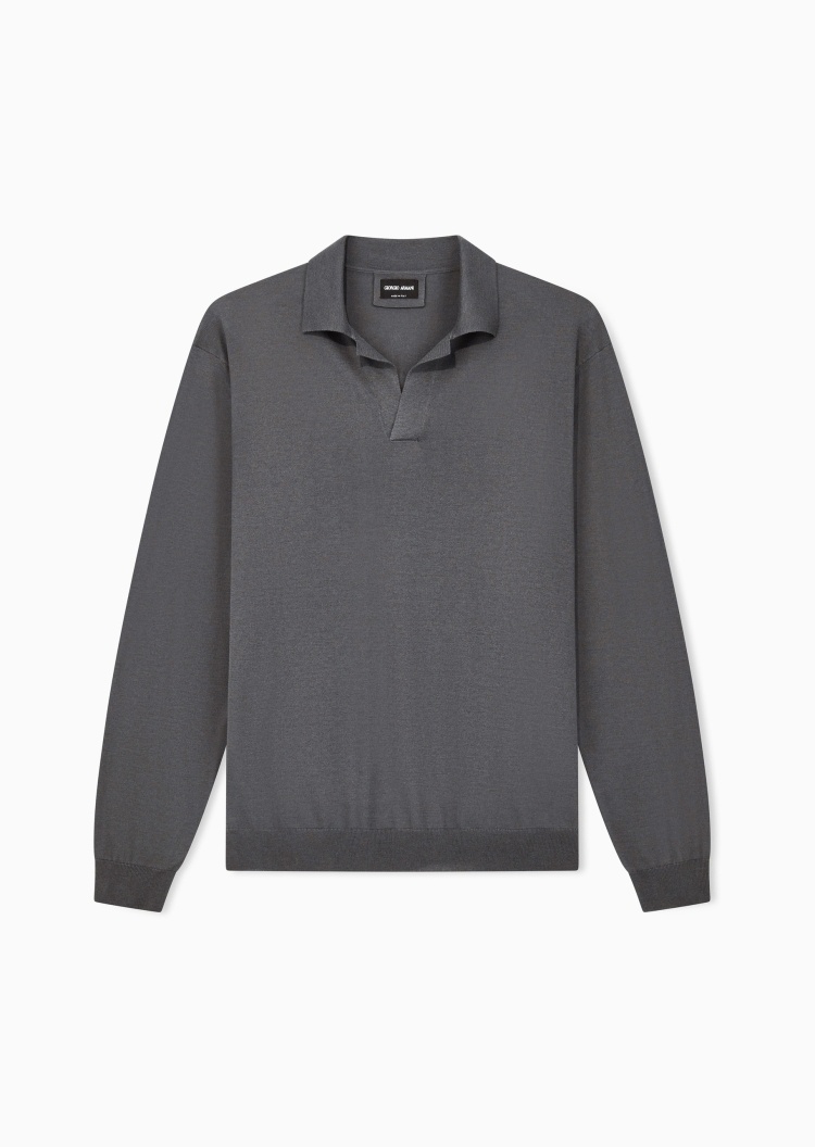 Giorgio Armani 男士长袖Polo领商务休闲针织衫