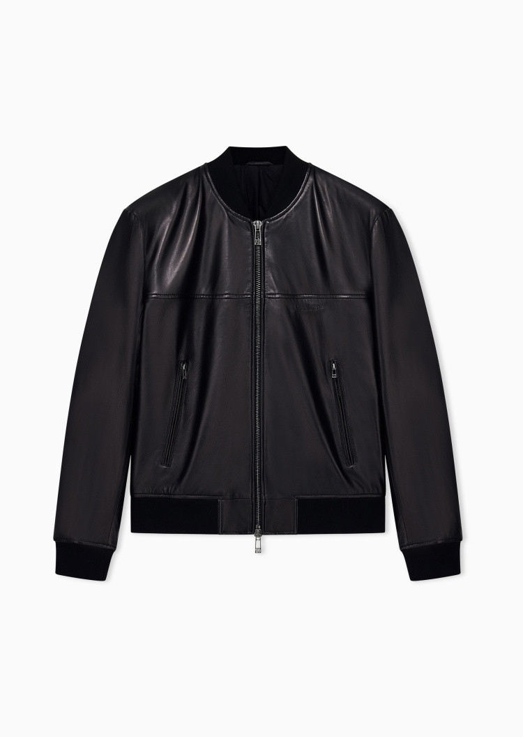 ARMANI EXCHANGE 男士羊皮革轻薄短款棒球领拉链棉服