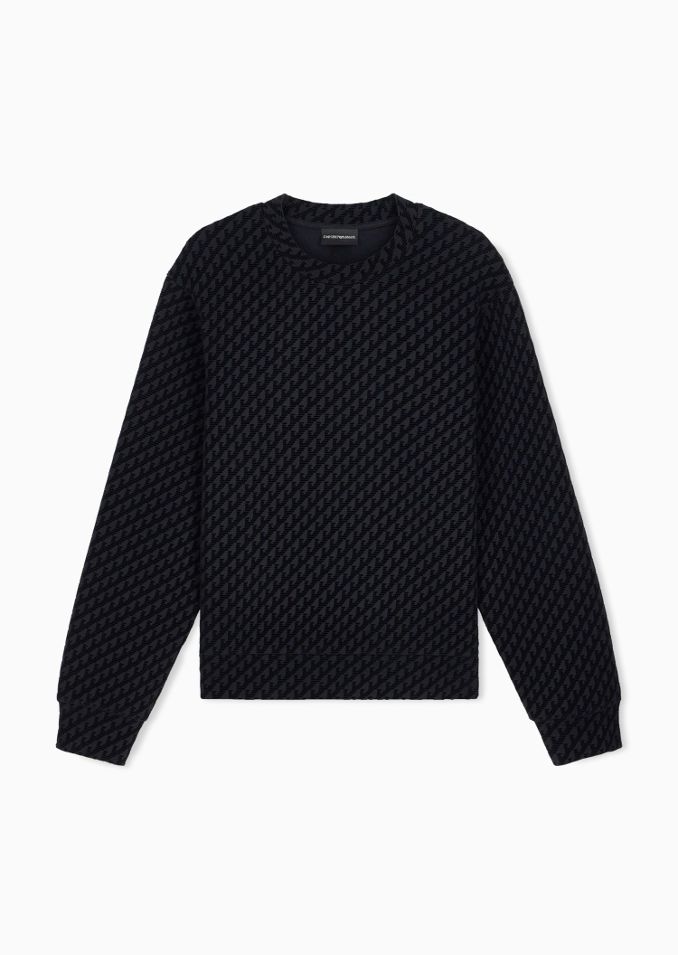 Emporio Armani 男士圆领通体标识印花宽松套头卫衣