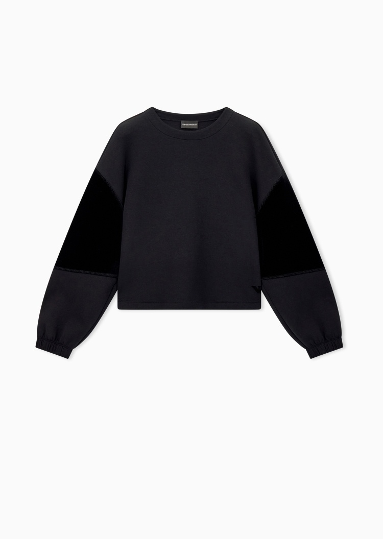 Emporio Armani 女士宽松短款圆领落肩拼接休闲卫衣