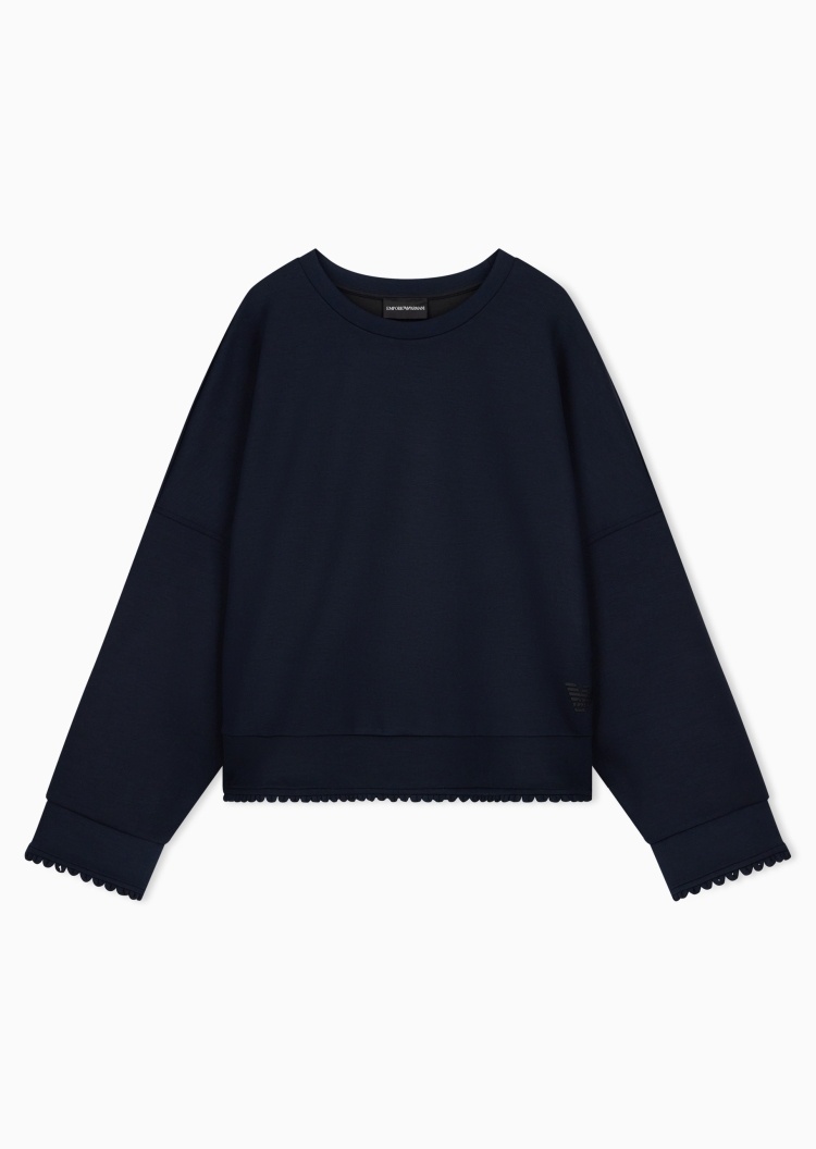 Emporio Armani 女士弹力宽松短款圆领落肩花边印花卫衣