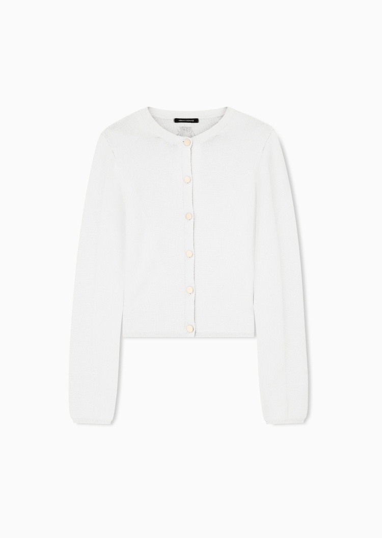 ARMANI EXCHANGE 女士短款圆领纽扣门襟刺绣针织开衫