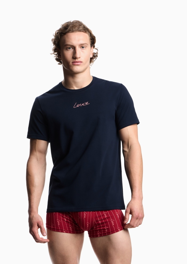 Emporio Armani 男士纯棉弹力短袖圆领印花家居T恤