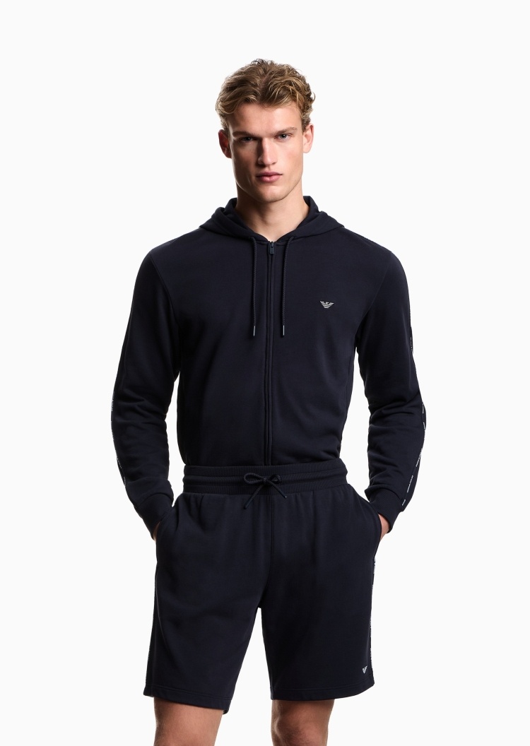 Emporio Armani 男士系带腰直筒刺绣休闲家居短裤