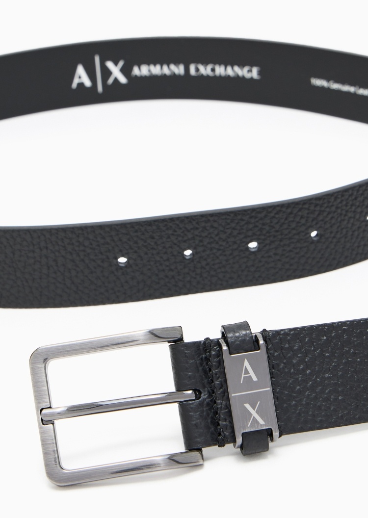 ARMANI EXCHANGE 男士牛皮革矩形带扣纹理感针扣腰带