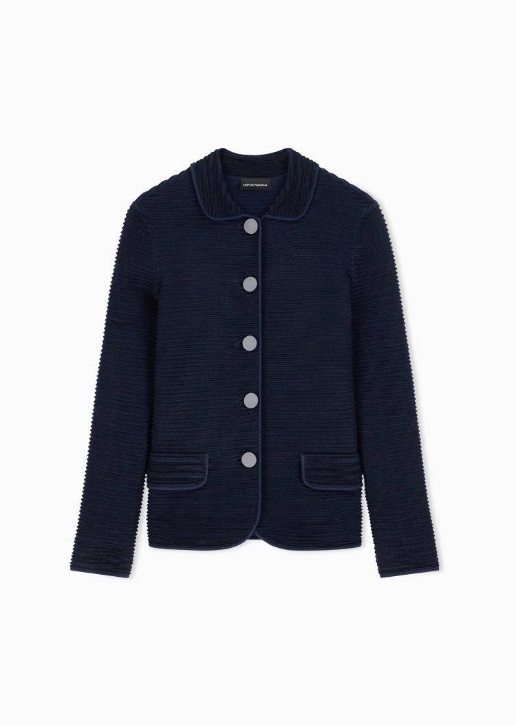 Emporio Armani 女士修身长袖翻领单排扣肌理感西装外套