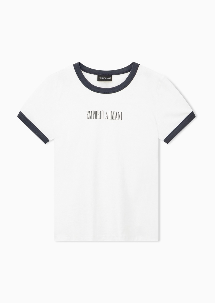 Emporio Armani 女士弹力修身短袖圆领撞色印花T恤