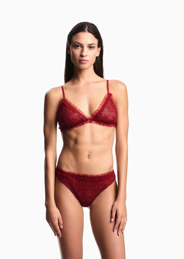 Emporio Armani 女士时尚亮片性感蕾丝丁字裤轻奢