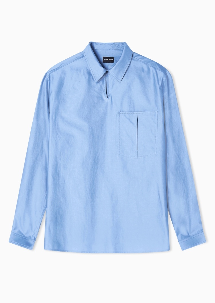 Giorgio Armani 男士长袖翻领纯色简约休闲时尚衬衫