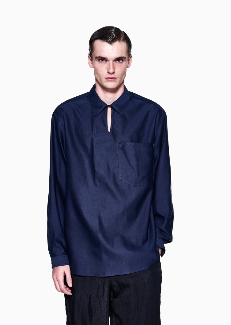 Giorgio Armani 男士长袖翻领纯色简约休闲时尚衬衫