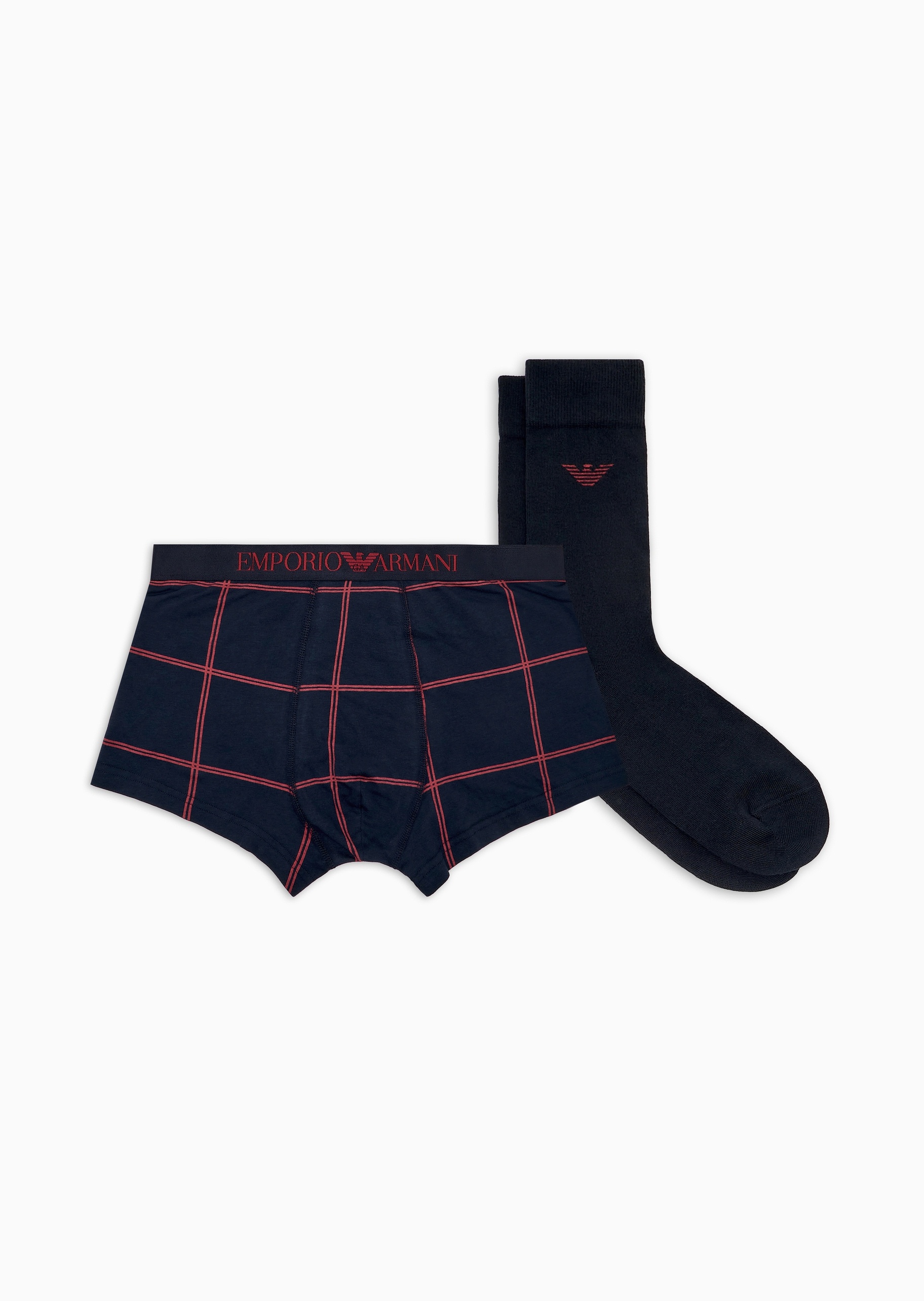 Emporio Armani 男士中筒袜子平角内裤格纹礼物轻奢家居套装