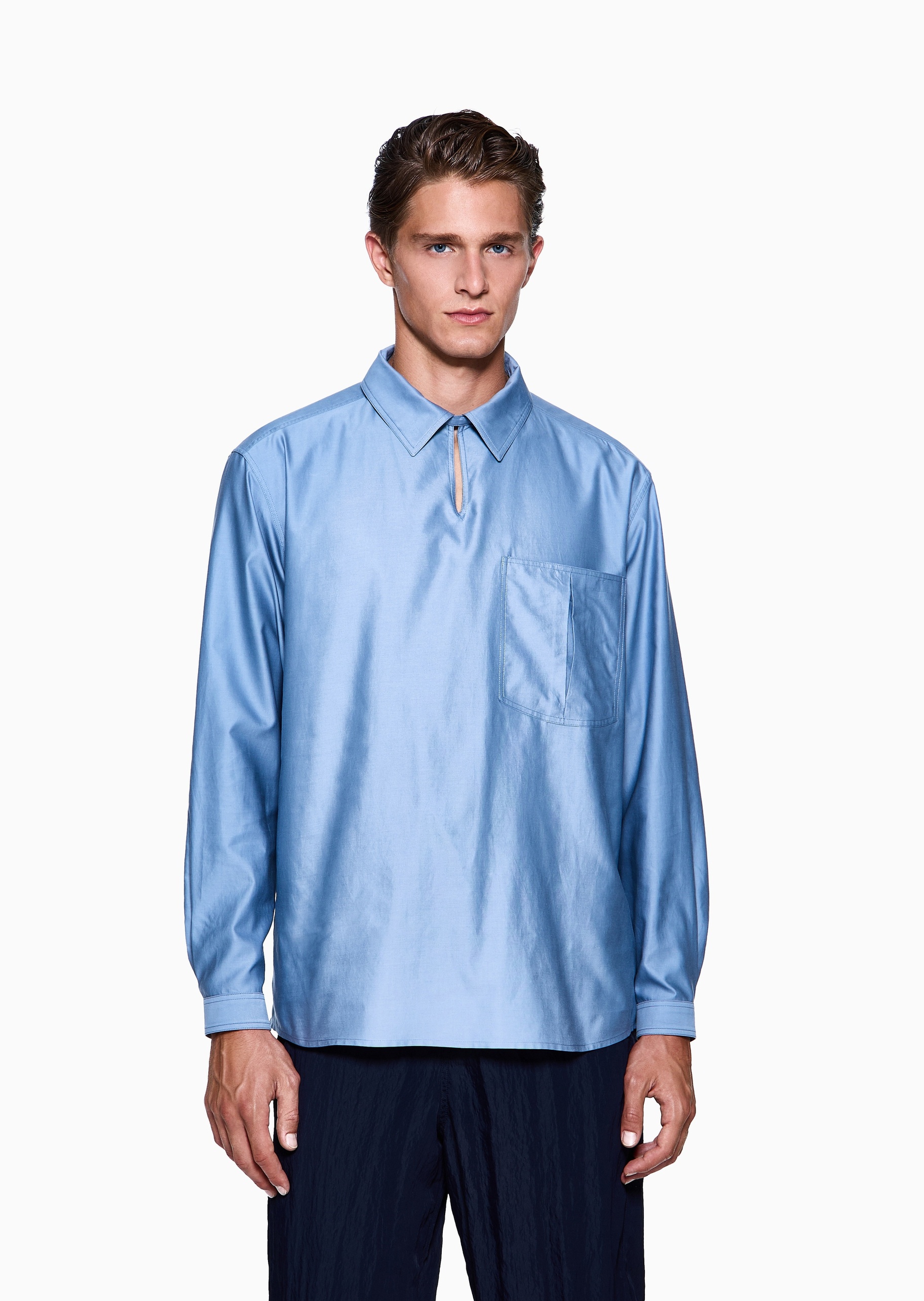 Giorgio Armani 男士长袖翻领纯色简约休闲时尚衬衫