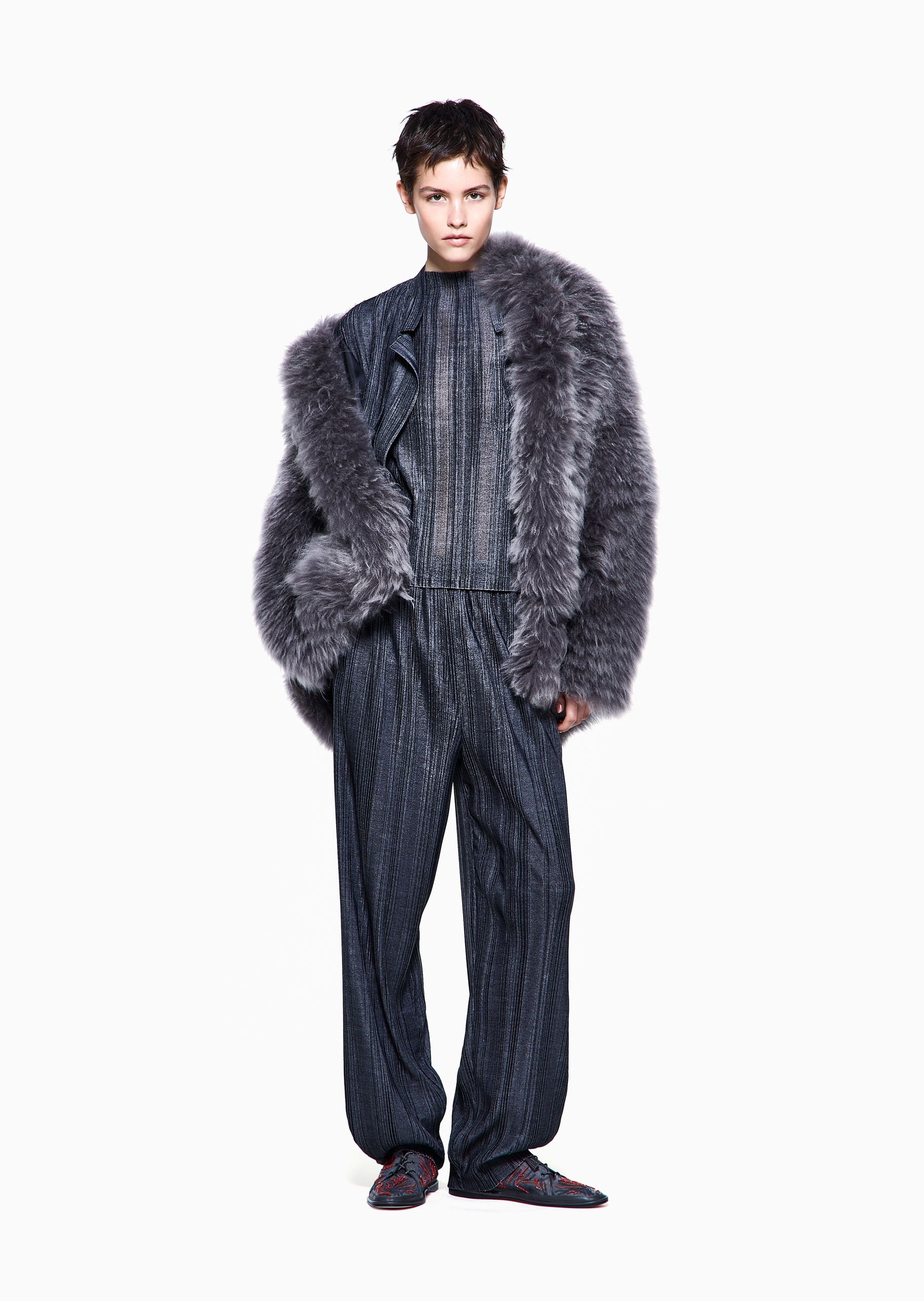 Giorgio Armani 女士宽松长裤条纹时尚简约休闲裤