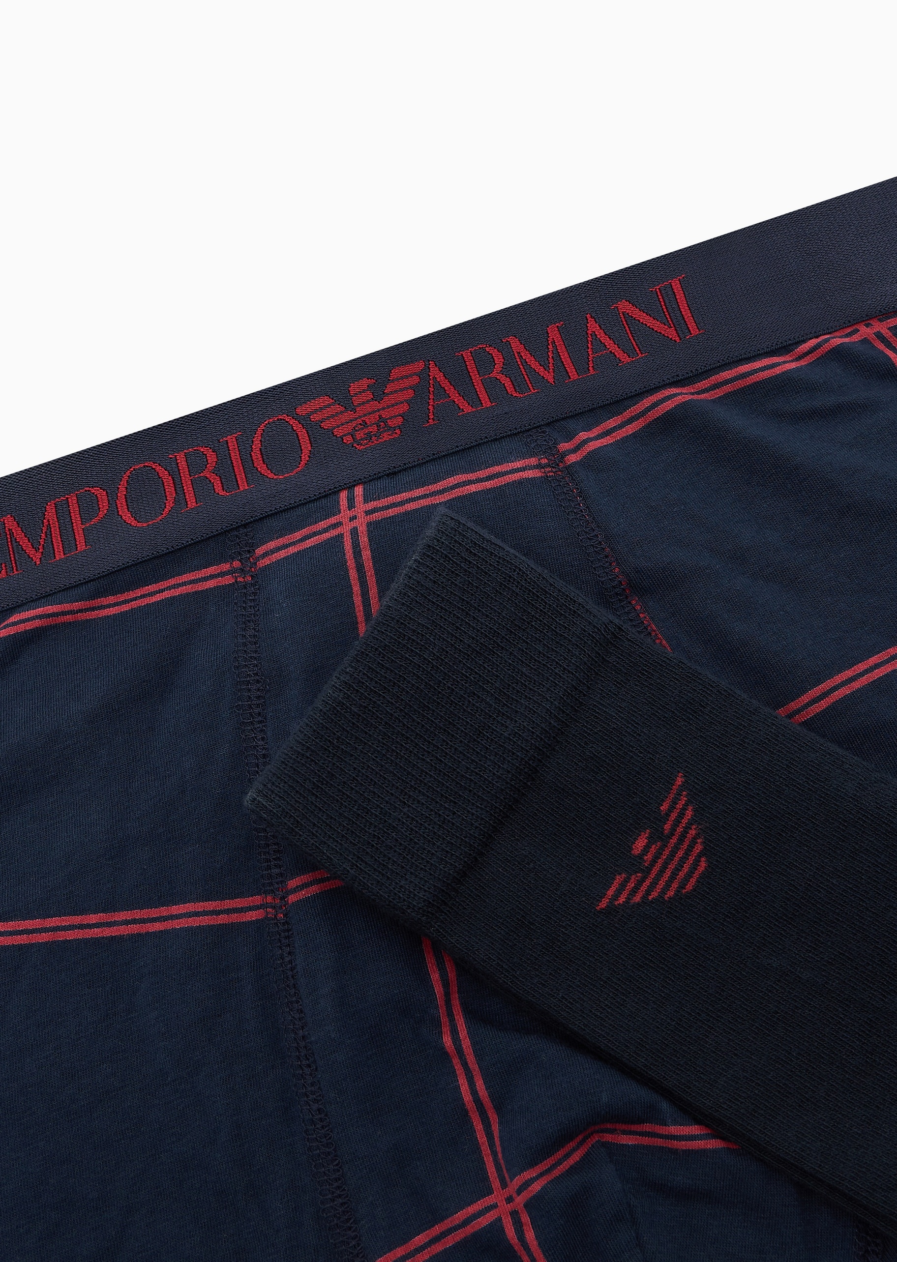 Emporio Armani 男士中筒袜子平角内裤格纹礼物轻奢家居套装