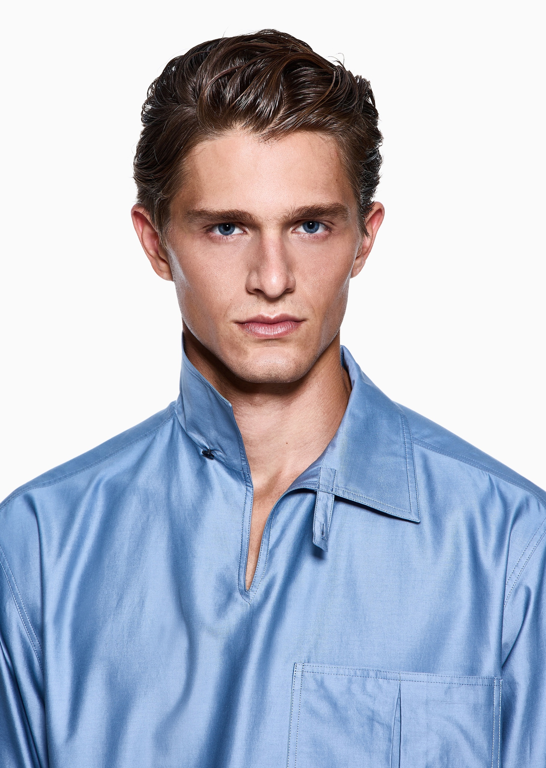 Giorgio Armani 男士长袖翻领纯色简约休闲时尚衬衫