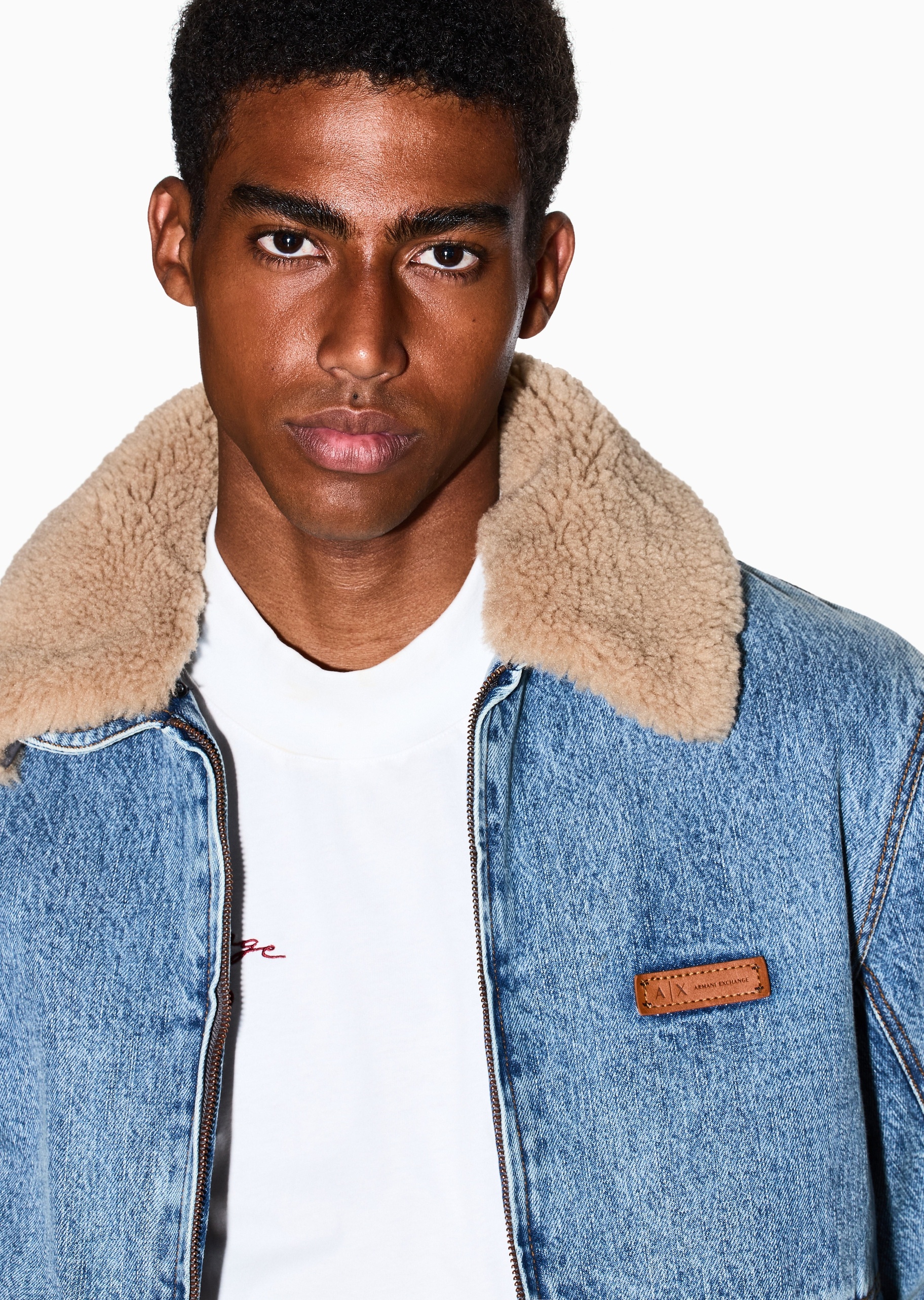 ARMANI EXCHANGE 男士纯棉短款翻领拉链门襟前卫棉服