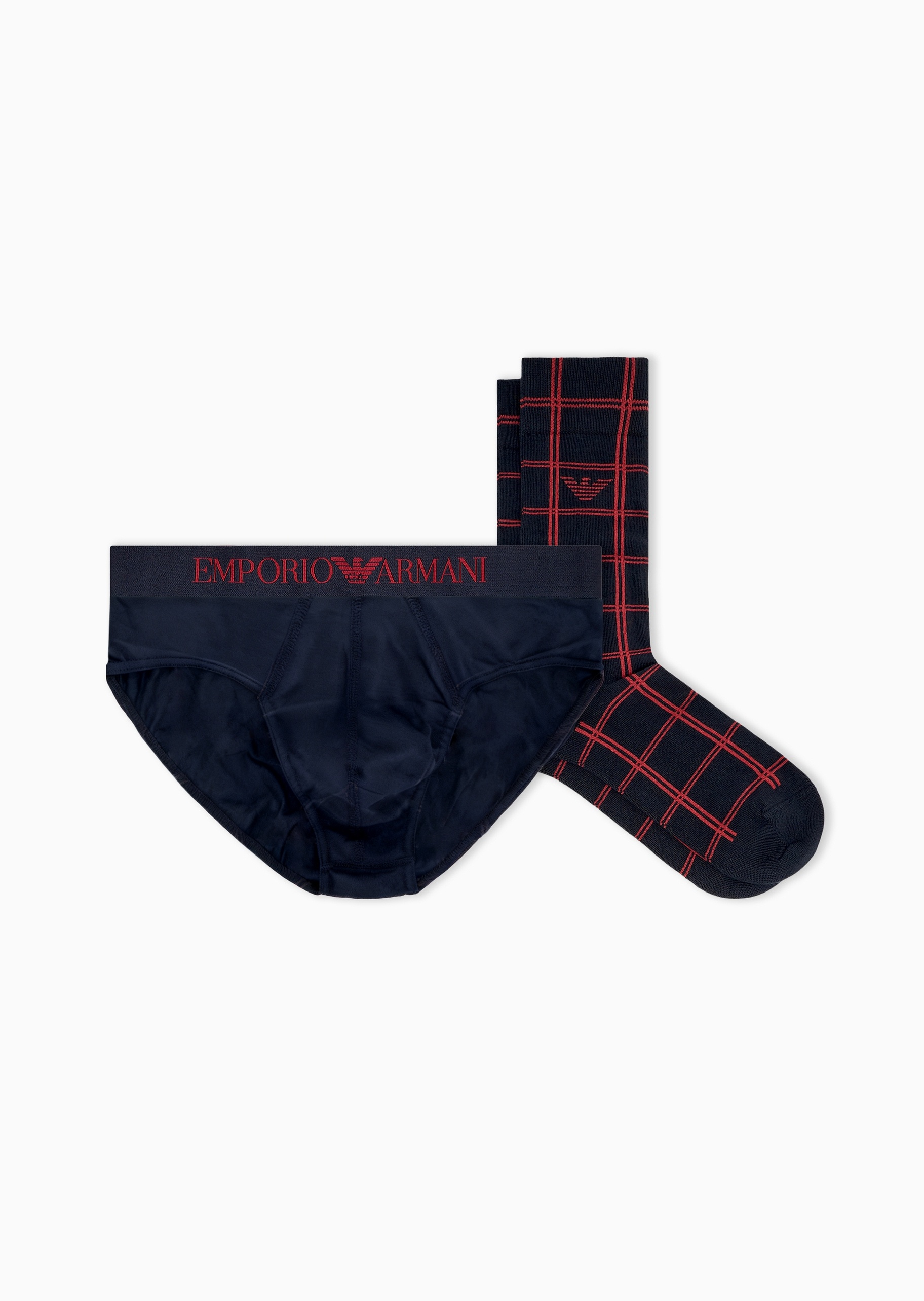 Emporio Armani 男士中筒袜子三角内裤格纹礼物轻奢家居套装