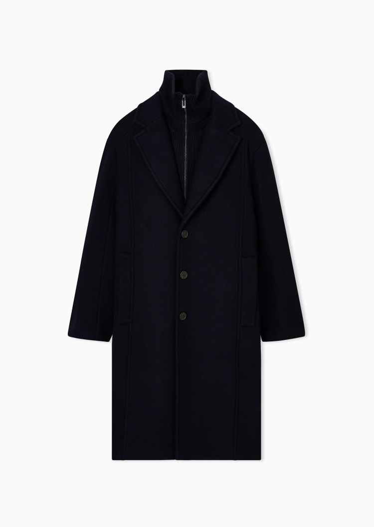 Emporio Armani 男士中长款翻领可拆卸拉链内胆单排扣大衣