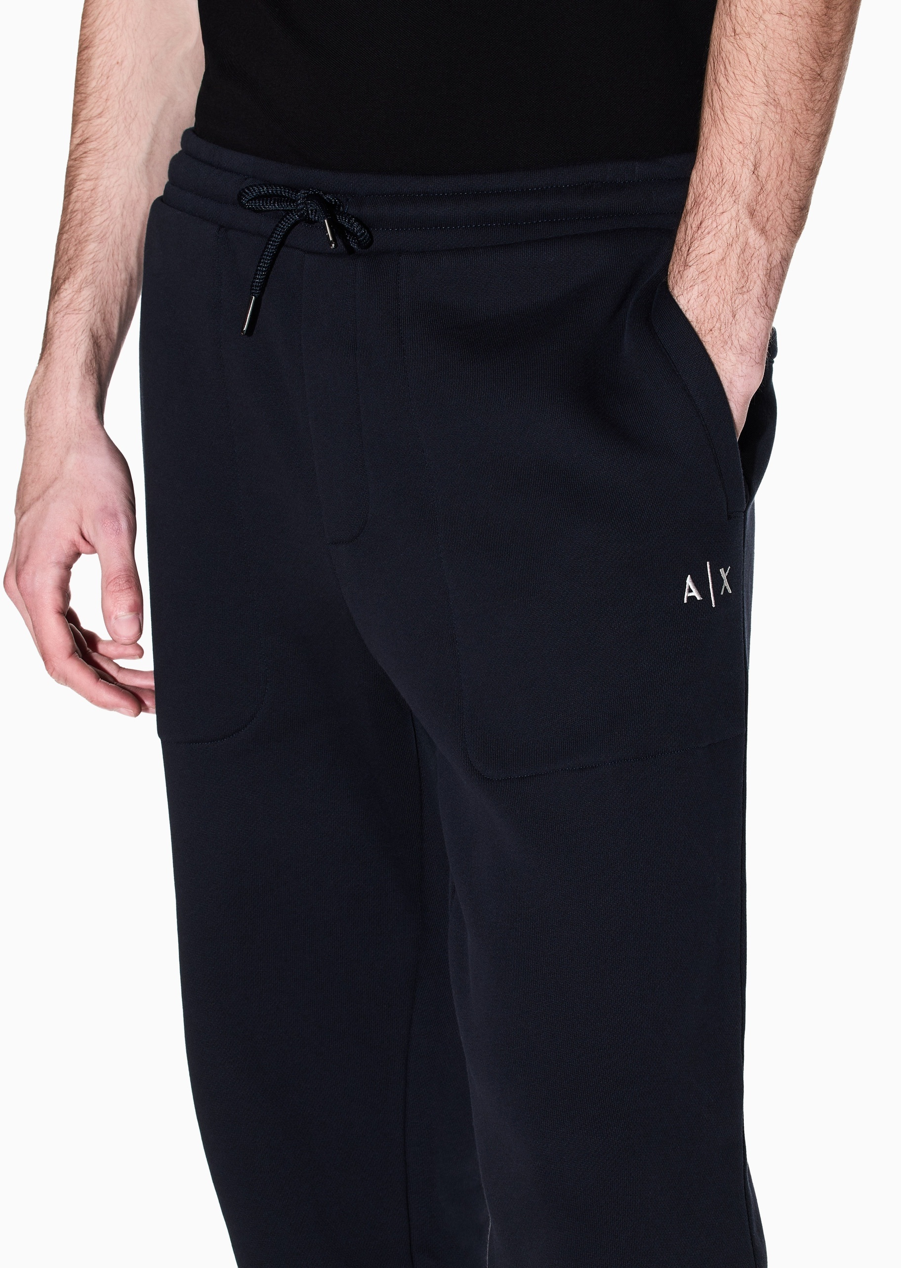 ARMANI EXCHANGE 男士纯棉合身长裤直筒刺绣运动卫裤
