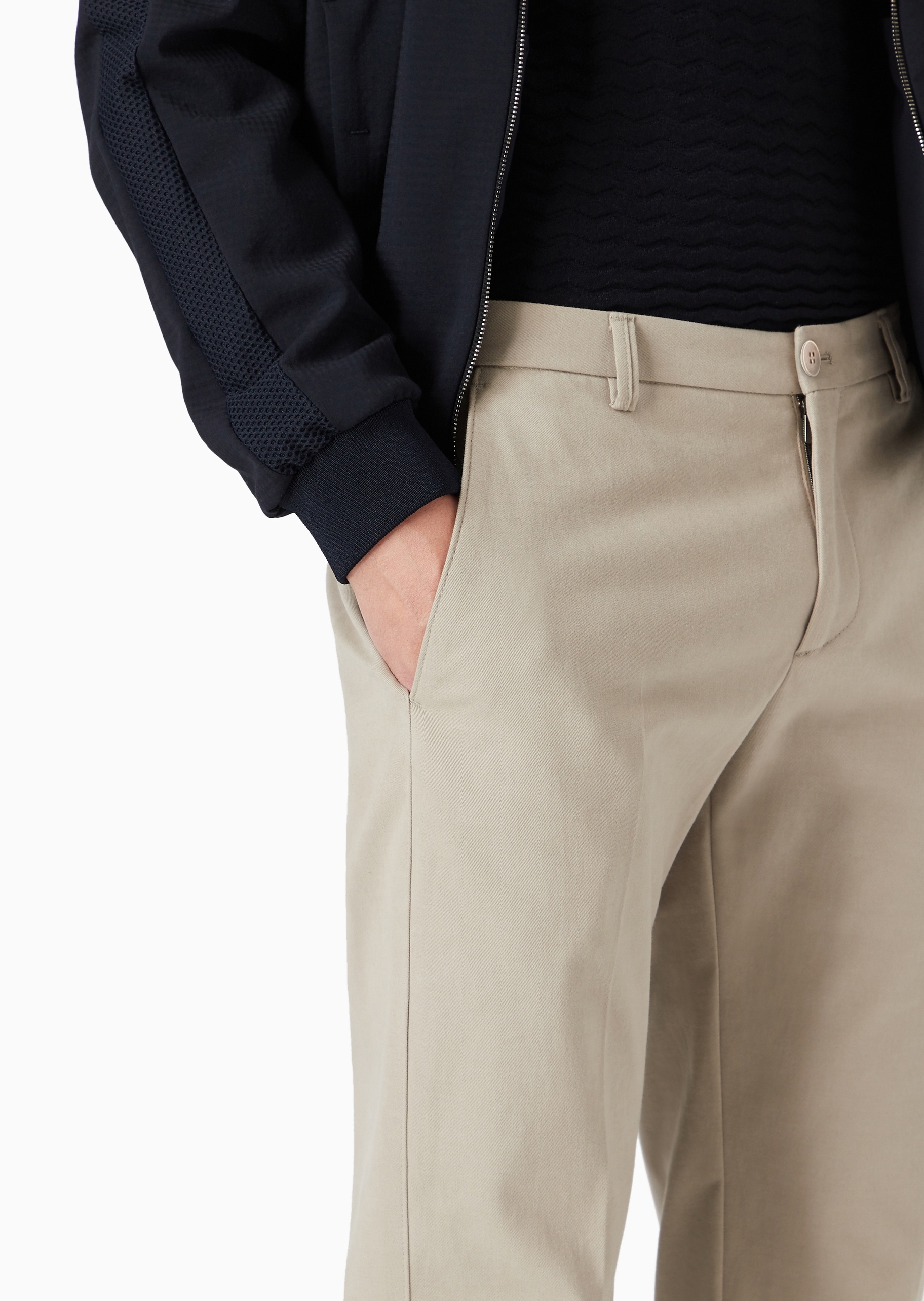 Giorgio Armani 男士纯棉微弹合身长款直筒纯色休闲裤