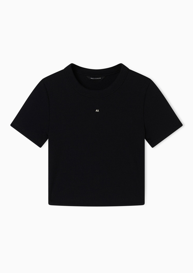 ARMANI EXCHANGE 女士短袖短款圆领字母标识针织上衣