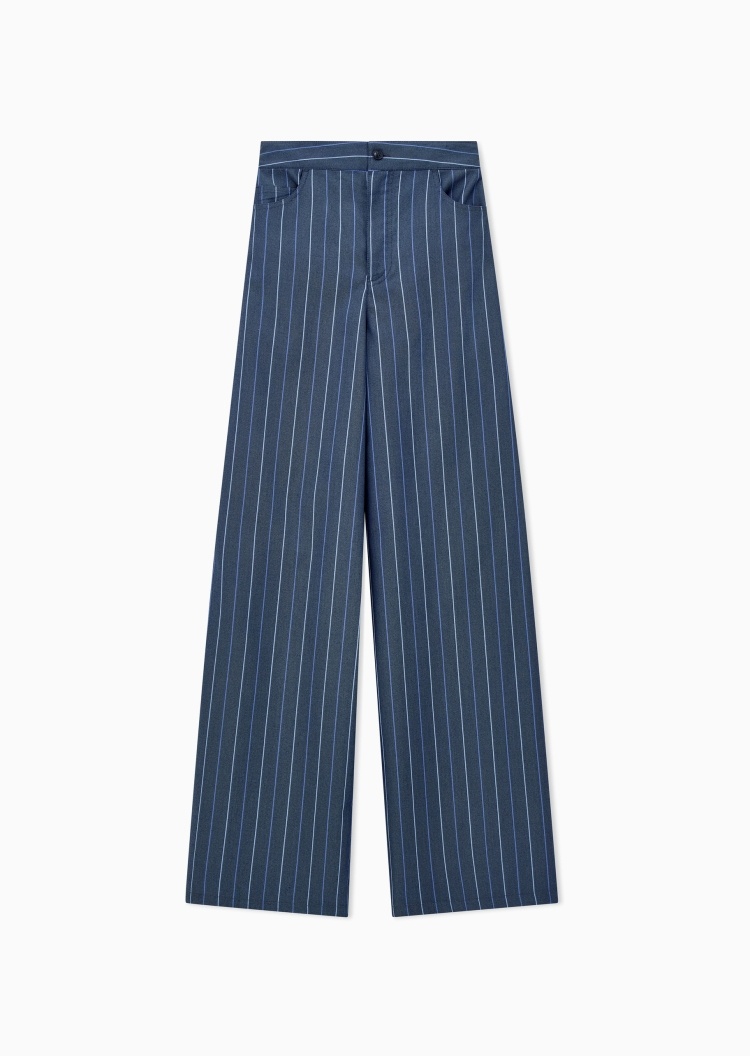 Emporio Armani 女士微弹宽松长款阔腿条纹休闲裤