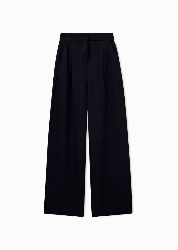 Emporio Armani 女士宽松长款阔腿纯色褶裥休闲裤