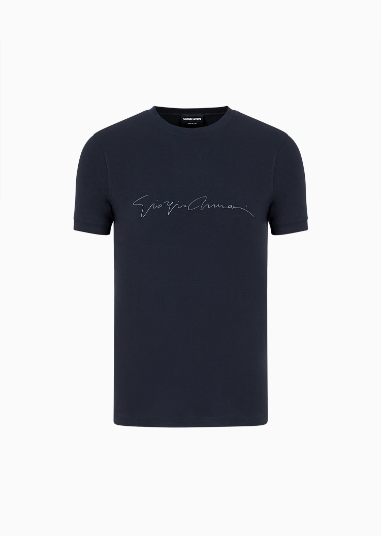 Giorgio Armani 男士人造棉弹力修身短袖圆领重磅纯色T恤