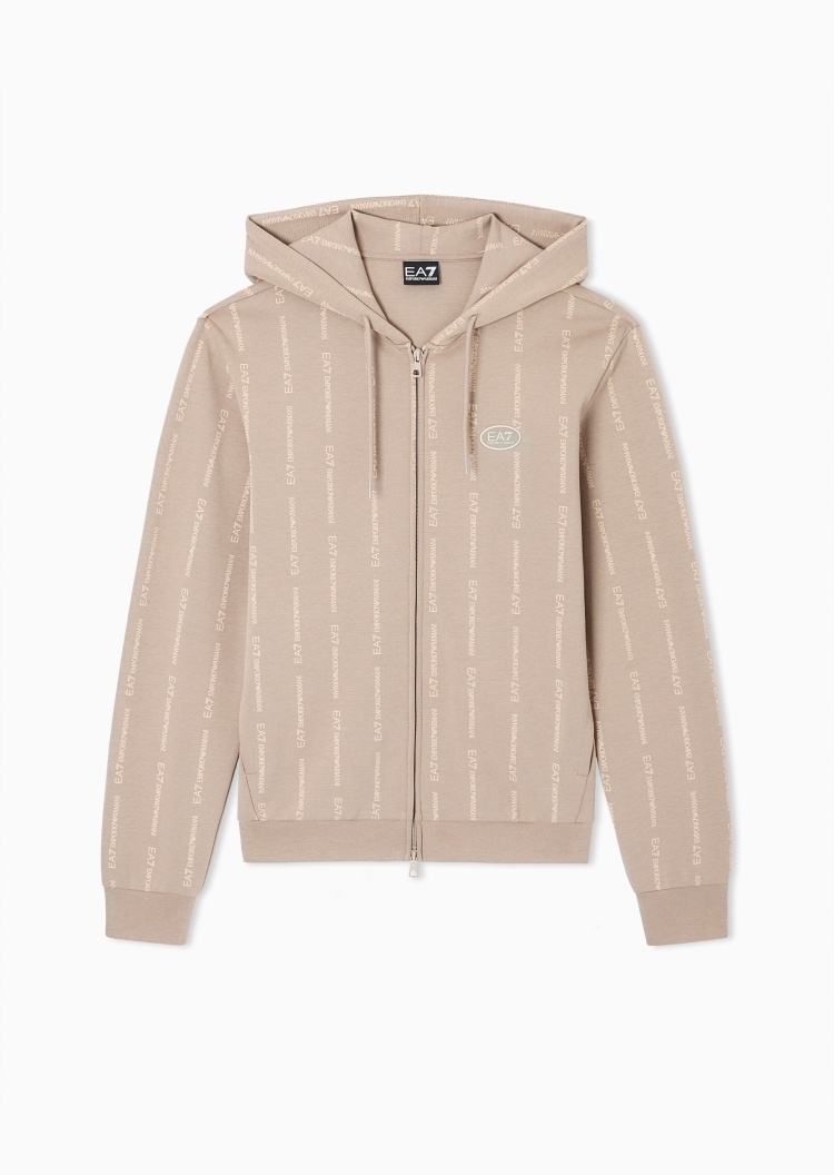 EA7 男士合身长袖连帽拉链运动卫衣外套