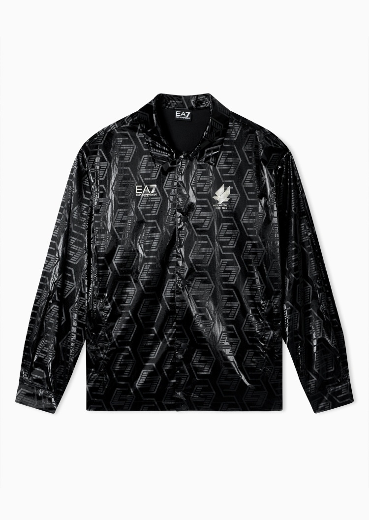 EA7 男士长袖翻领按扣通体印花运动夹克