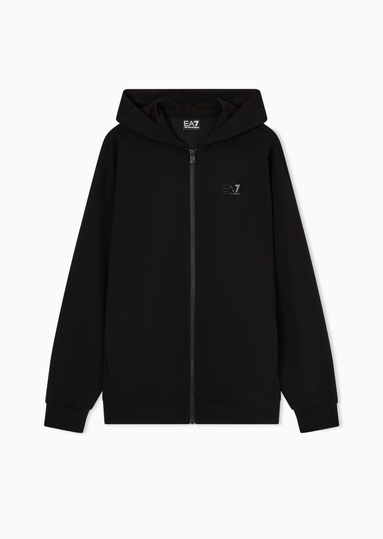 EA7 女士宽松长袖连帽落肩拉链运动卫衣外套