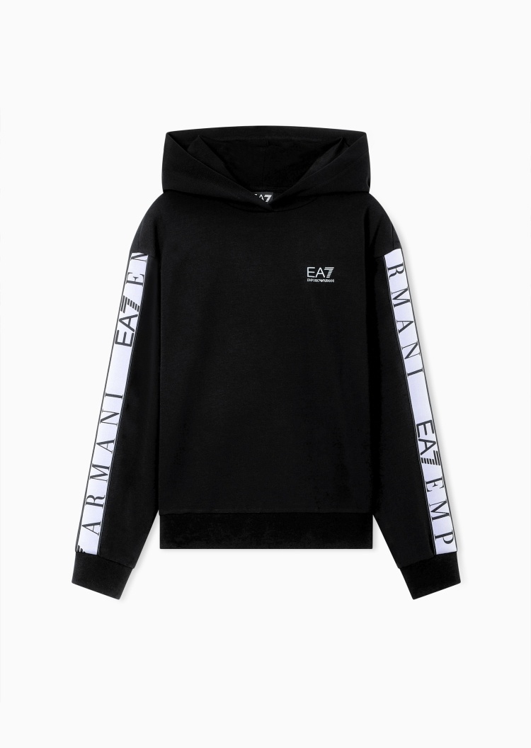 EA7 女士合身长袖连帽撞色标识运动卫衣