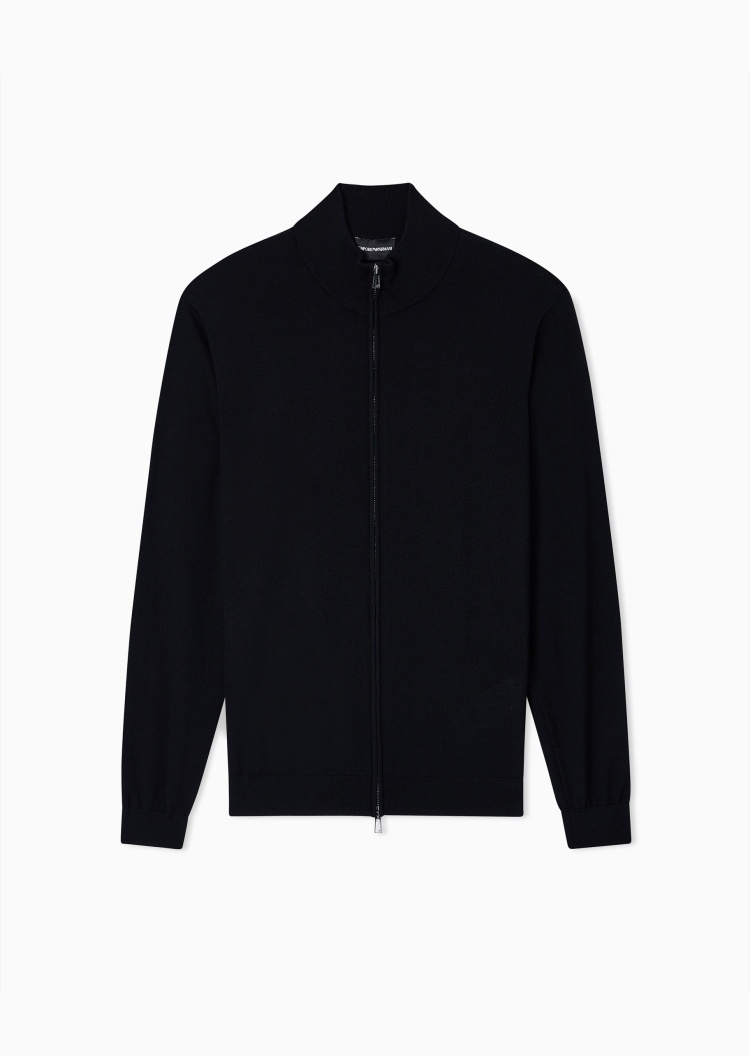 Emporio Armani 男士全绵羊毛长袖立领商务休闲针织开衫