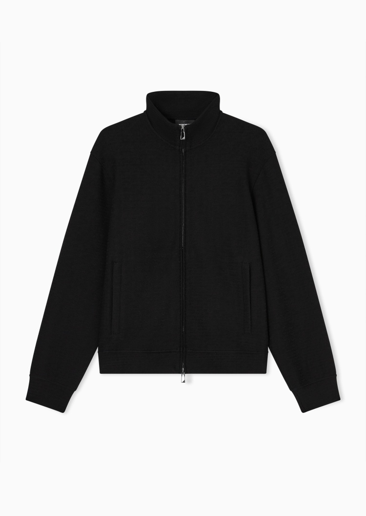 Emporio Armani 男士合身长袖立领拉链通体提花卫衣外套