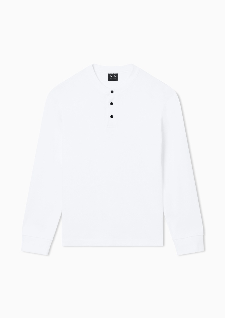 ARMANI EXCHANGE 男士纯棉长袖亨利领纯色Polo衫