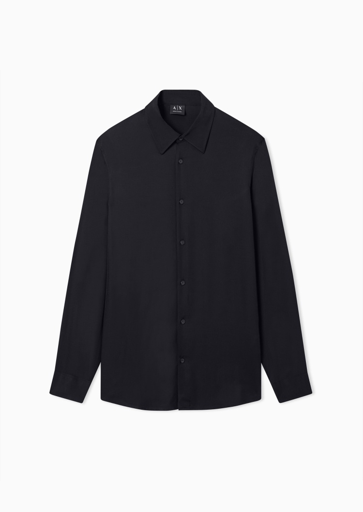 ARMANI EXCHANGE 男士长袖翻领纽扣门襟纯色休闲衬衫