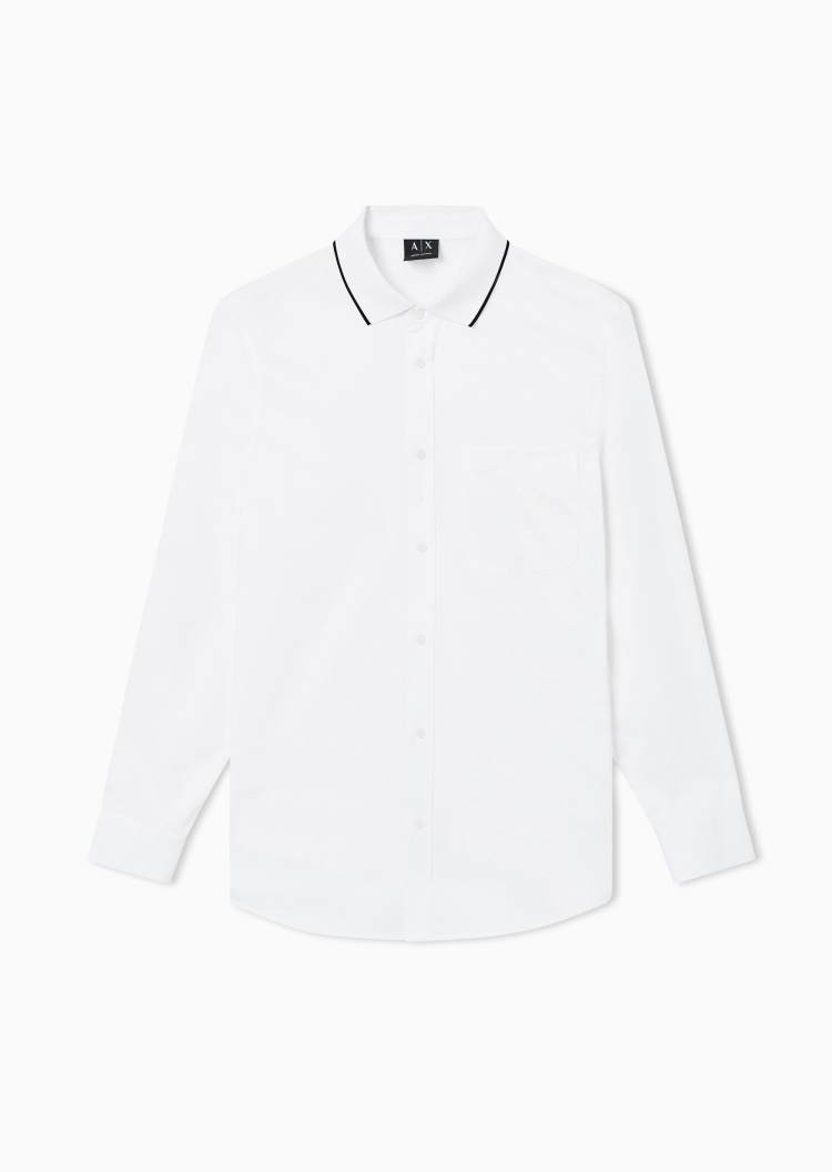 ARMANI EXCHANGE 男士纯棉微弹长袖翻领撞色饰边衬衫