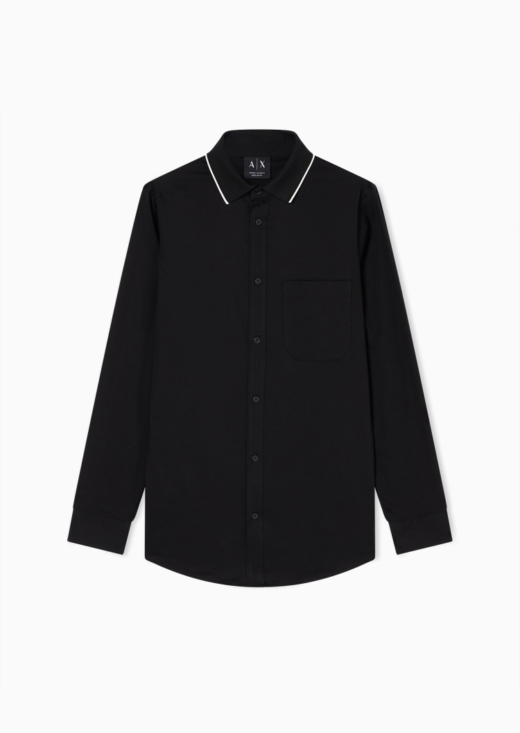 ARMANI EXCHANGE 男士纯棉微弹长袖翻领撞色饰边衬衫